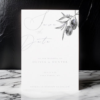 水の色オリーブ枝ウェディング日付カードを保存