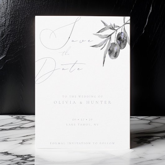 水の色オリーブ枝ウェディング日付カードを保存