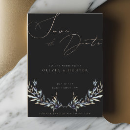 水の色オリーブ枝ウェディング日付カードを保存