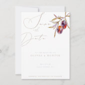 水の色オリーブ枝ウェディング日付カードを保存 (正面)