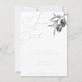 水の色オリーブ枝ウェディング日付カードを保存 (正面)