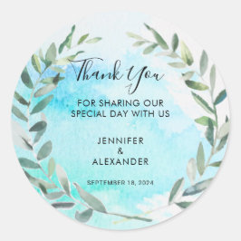 水の色オリーブ葉の結婚の感謝 ラウンドシール