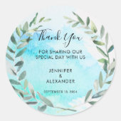 水の色オリーブ葉の結婚の感謝 ラウンドシール (正面)