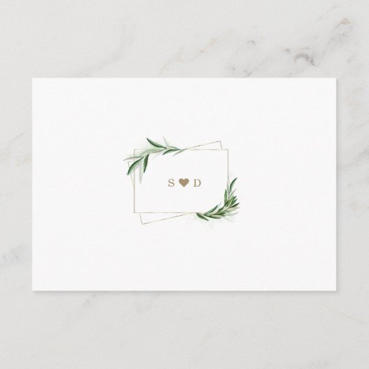 水の色オリーブ葉金ゴールドの結婚ギフトの願い エンクロージャーカード (裏面)