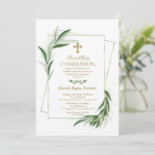 水の色オリーブ葉金ゴールドファーストホーリーコミュニオン 招待状 (スタンド正面)