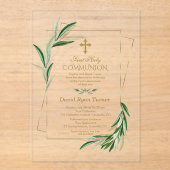 水の色オリーブ離れ金ゴールドボイードホーリーコミュニオン アクリル招待状 (正面)