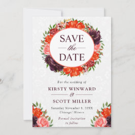 水の色オレンジと茶色の秋リース結婚の セーブザデート