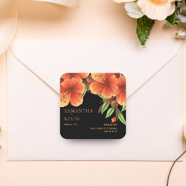 水の色オレンジのフローラ結婚の感謝 スクエアシール