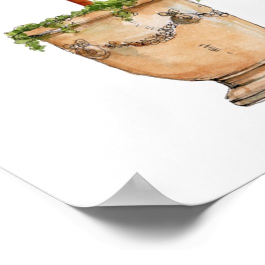 水の色オレンジの木のトピアリーアンティーク壷 ポスター (角)