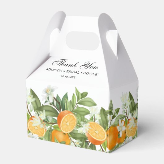 水の色オレンジの花ブライダルシャワーありがとう フェイバーボックス (正面サイド)