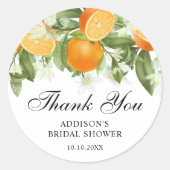 水の色オレンジの花ブライダルシャワーありがとう ラウンドシール (正面)