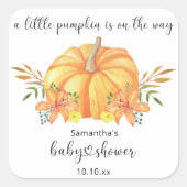 水の色オレンジカボチャの赤ちゃんシャワー スクエアシール (正面)