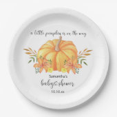 水の色オレンジカボチャの赤ちゃんシャワー ペーパープレート (正面)