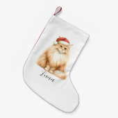 水の色オレンジキャットインサンタハットストッキング スモールクリスマスストッキング (正面 (吊り時))
