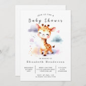 水の色オンラインキリン赤ちゃんシャワー 招待状 (正面/裏面)