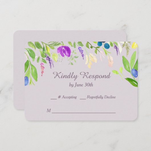 水の色オーキッド縁どフローラウェディングRSVP 出欠カード (正面/裏面)