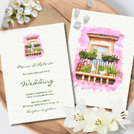 水の色オールドタウンバルコニーメキシ結婚カン 招待状