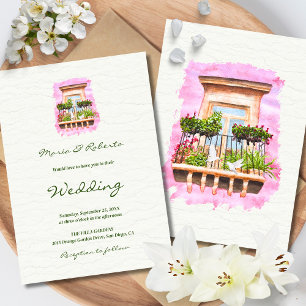 水の色オールドタウンバルコニーメキシ結婚カン 招待状