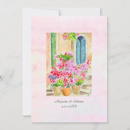 水の色オールドタウンメキシコウェディング日付を保存 招待状 (裏面)