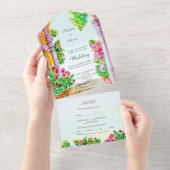 水の色オールドタウン&フラワーズメキ結婚シコ オールインワン招待状 (貼ってはがせる)