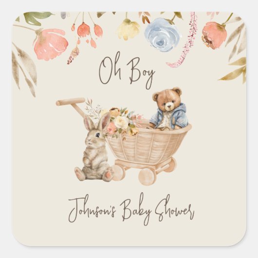 水の色オ男の子ボホ子供部屋ベビーシャワー スクエアシール (正面)