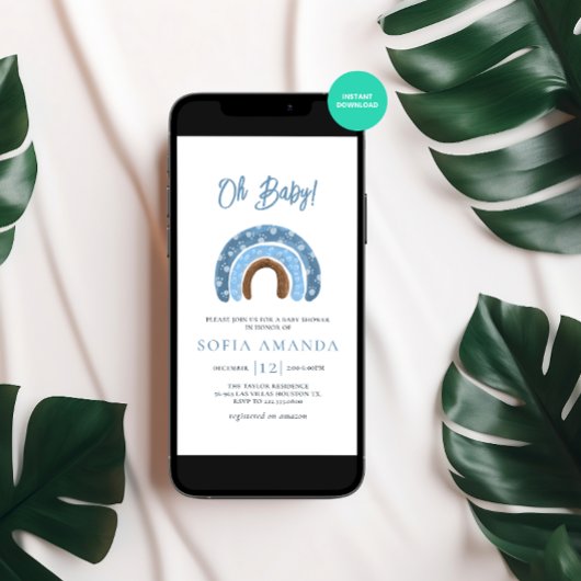 水の色オ赤ちゃんブルーレインボーベビーシャワー 招待状