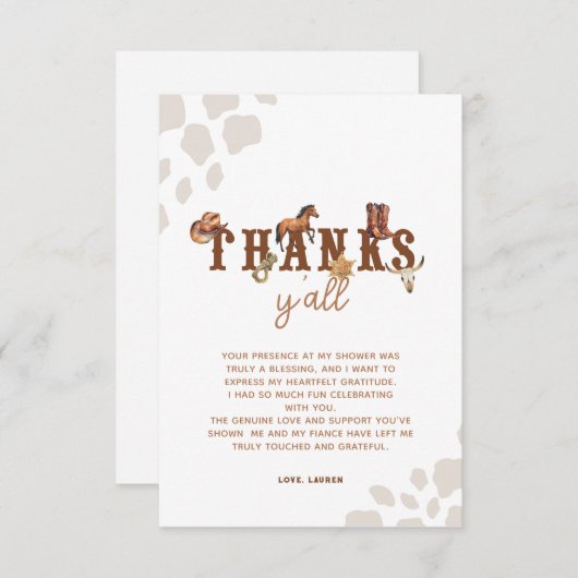 水の色カウボーイウェスタンベビーシャワー サンキューカード (正面/裏面)