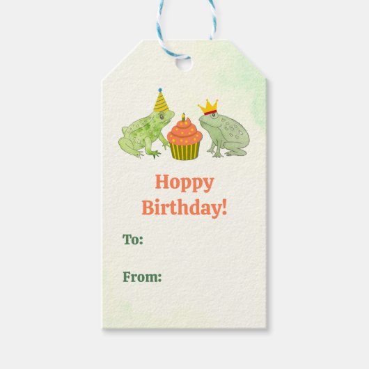 水の色カエルの池誕生日おもしろいハンド図解入りの、写真付きの- ギフトタグ (正面)