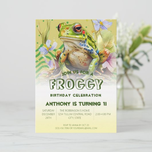 水の色カエルの誕生日パーティー 招待状 (スタンド正面)