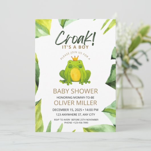 水の色カエル赤ちゃんシャワー招待状 招待状 (スタンド正面)