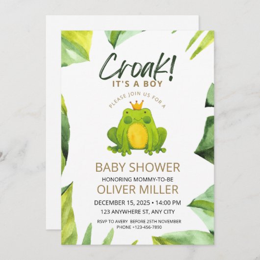 水の色カエル赤ちゃんシャワー招待状 招待状 (正面/裏面)