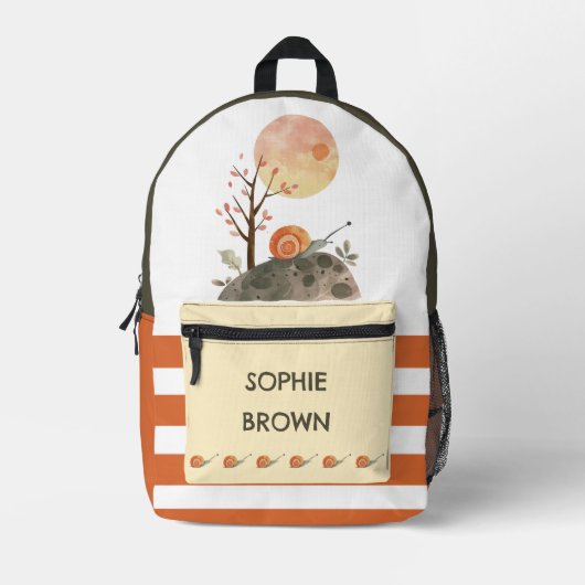 水の色カタツムリの風景カラフル名前をカスタムする プリントバックパック (正面)