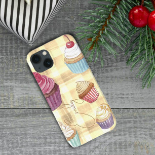 水の色カップケーキイエロープレイドモノグラムベイカーズ iPhone 13ケース