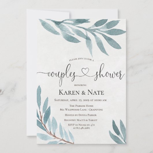 水の色カップルのシャワー植物招待状 招待状 (正面)