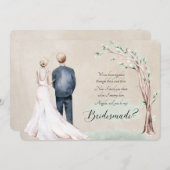 水の色カップルブロンド花嫁ブライドメイド提案 招待状 (正面/裏面)