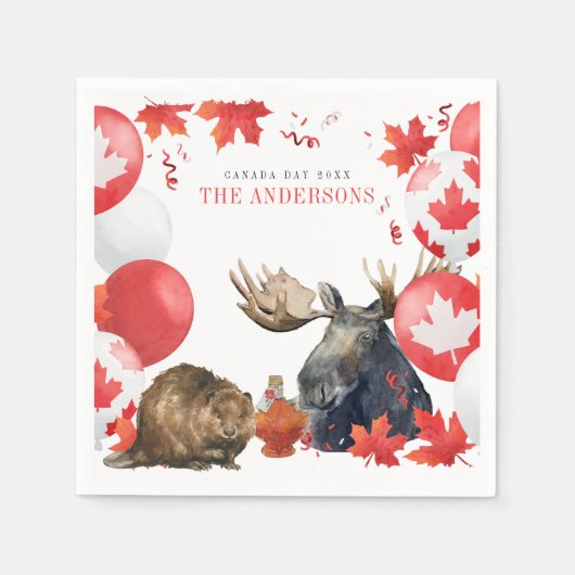水の色カナダの日BBQ夏パーティー スタンダードカクテルナプキン (正面)
