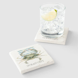 水の色カニアートビーチ沿岸海シティ ストーンコースター