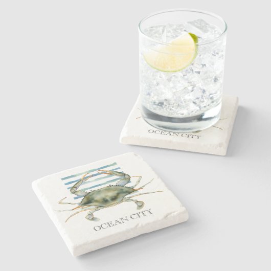 水の色カニアートビーチ沿岸海シティ ストーンコースター (横)