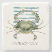 水の色カニアートビーチ沿岸海シティ ストーンコースター (正面)