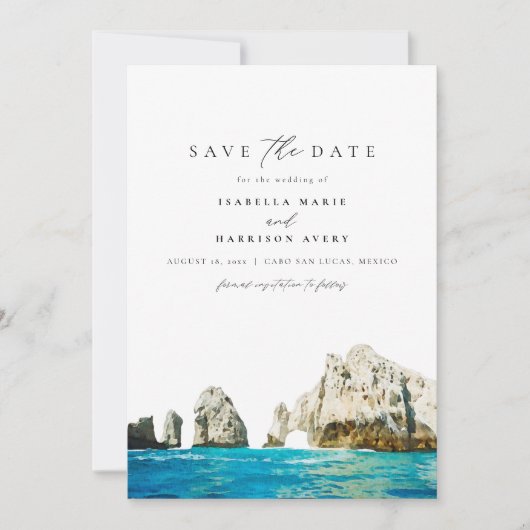 水の色カボサンルーカスメキシコ日付を保存 招待状 (正面)