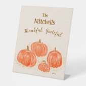 水の色カボチャ感謝のパーソナライズ名 台座サイン (正面)