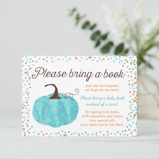 水の色カボチャ男の子のシャワーを持って本をもたらす エンクロージャーカード (スタンド正面)