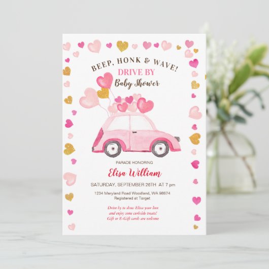 水の色カボチャ青トラックのドライブ赤ちゃんシャワー 招待状 (スタンド正面)