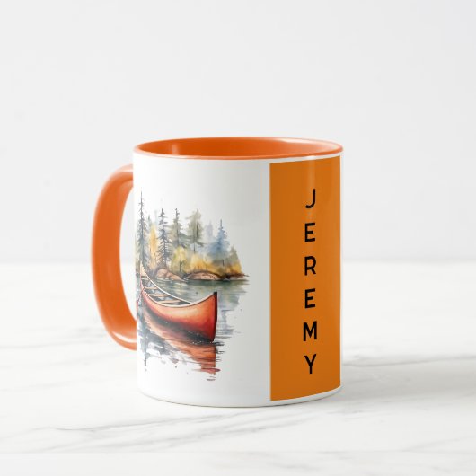 水の色カヤックオンザレイクオレンジ2トーン マグカップ (正面左)