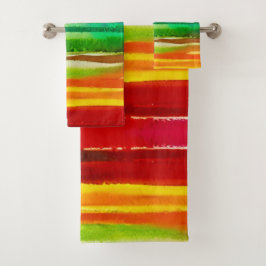 水の色カラフルのストライプモダンレインボー バスタオルセット