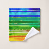 水の色カラフルのストライプモダンレインボー バスタオルセット (ウォッシュタオル)