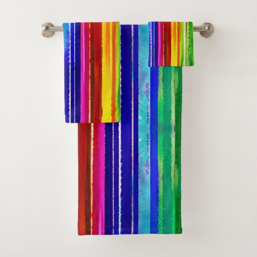 水の色カラフルのストライプモダンレインボー バスタオルセット (インサイチュ)