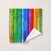 水の色カラフルのストライプモダンレインボー バスタオルセット (ウォッシュタオル)