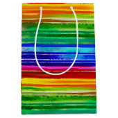 水の色カラフルのストライプモダンレインボー ミディアムペーパーバッグ (正面)