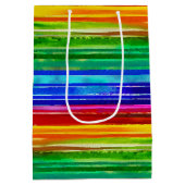 水の色カラフルのストライプモダンレインボー ミディアムペーパーバッグ (裏面)